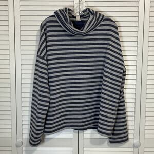J. Crew Preppy Blue Gray Striped Cowl Neck Pullover Sweatshirt Women XL